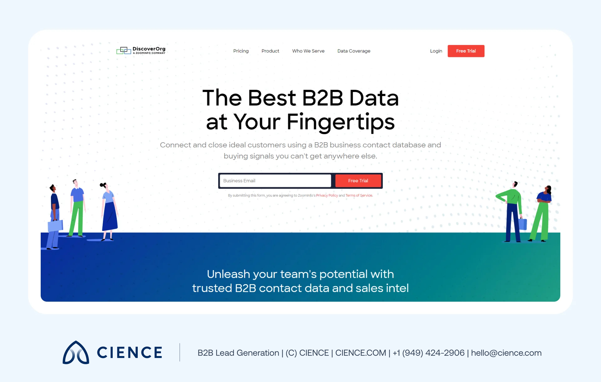 DiscoverOrg ABM data intelligence platform showing intent signals and B2B contact database